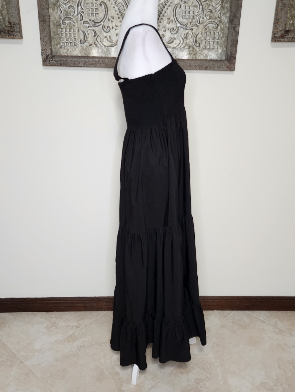 Zara Women's Black Smocked Bodice Sleeveless Tiered Maxi Dress Med Summer Casual - Picture 8 of 11